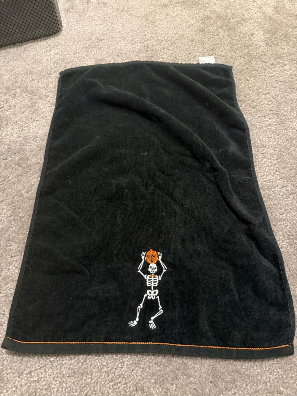 Black Halloween Skeleton Towel with Pumpkin Embroidery